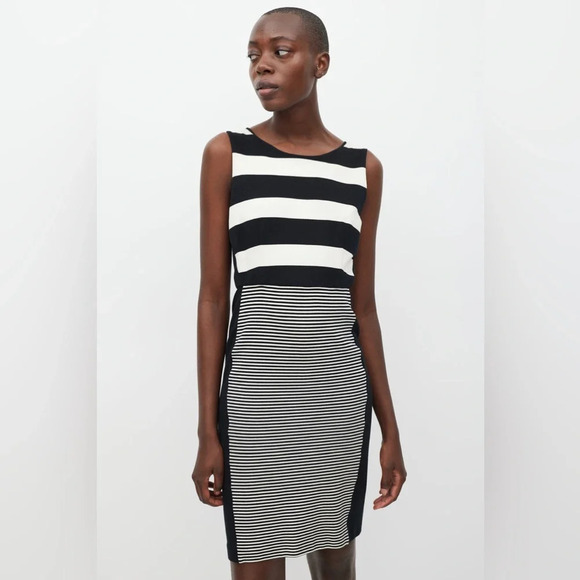 MAXMARA Striped Sheath Dress in Black and White - Picture 1 of 11